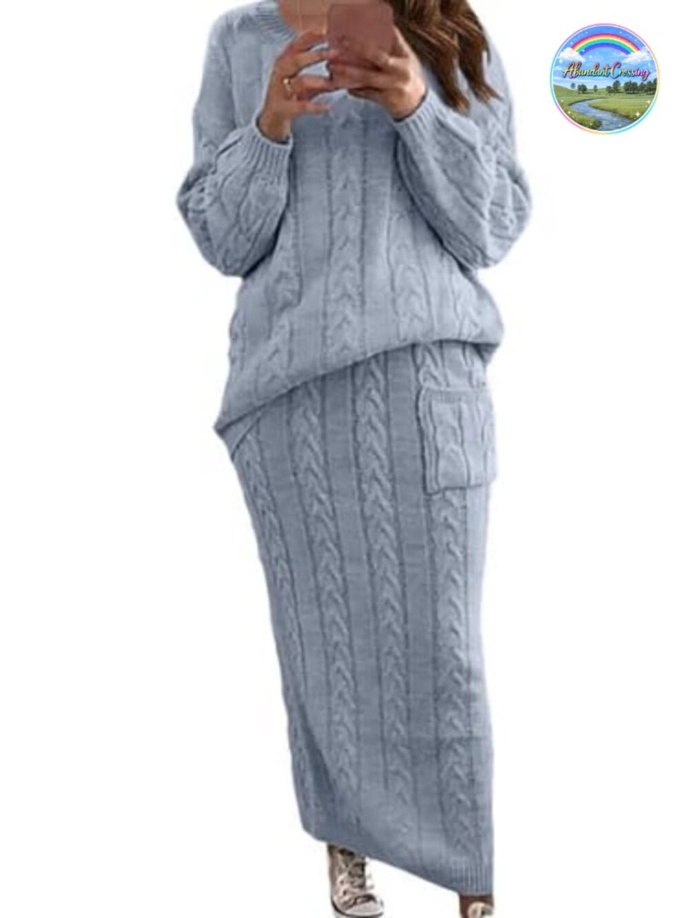 Chunky Cable Knit Sweater and Long Skirt Set Women's Winter Outfit